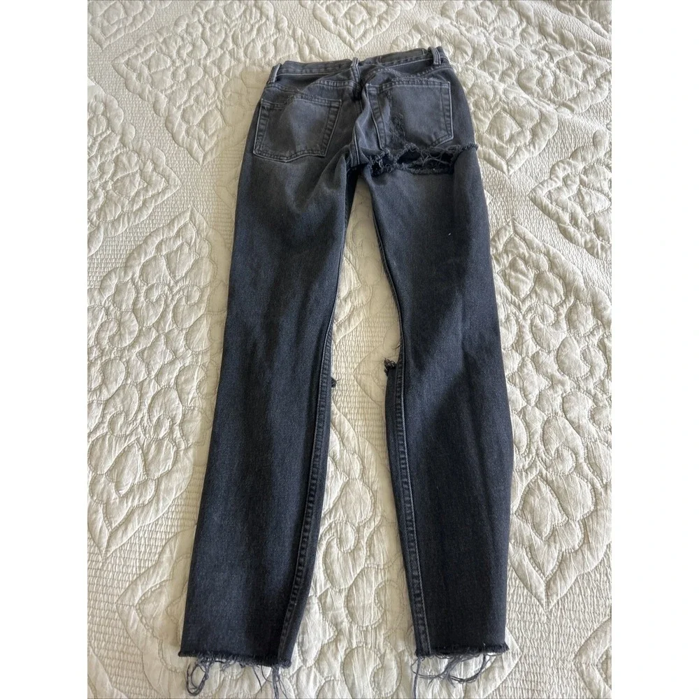 GRLFRND Karolina Jeans Women's 23 Black  Distressed Button Fly Raw‎ Hems